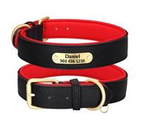 Personalized Leather Dog Collar Custom Engraved Dog Name Collar 2 Layer Padded Dog Collar Adjustable Dog Tag Collar Fits French Bulldog Labrador,black,XL