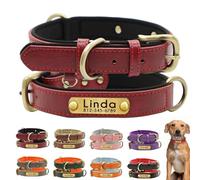 Personalized Leather Dog Collar with Custom Engraved Name Plate, PU Leather, Vintage Bronze Accessories, Duty for Small, Medium, Large Dogs,Optional Leash (Red,M:11.41-14.96in)