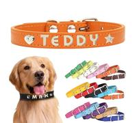Personalized Leather Dog Collar with Custom Letters - Adjustable Pet Collar for Small, Medium, Large Dogs - DIY Letter Customization for Puppies (Orange, XS:（length11.42in,width 0.6in）)
