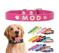 Personalized Leather Dog Collar with Custom Letters - Adjustable Pet Collar for Small, Medium, Large Dogs - DIY Letter Customization for Puppies (Rose Pink, XS:（length11.42in,width 0.6in）)