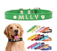 Personalized Leather Dog Collar with Custom Letters - Adjustable Pet Collar for Small, Medium, Large Dogs - DIY Letter Customization for Puppies (Green, L:（length19.49in,width 0.78in）)