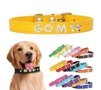 Personalized Leather Dog Collar with Custom Letters - Adjustable Pet Collar for Small, Medium, Large Dogs - DIY Letter Customization for Puppies (Yellow, XL:(length19.7in,width 0.98in))