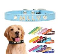 Personalized Leather Dog Collar with Custom Letters - Adjustable Pet Collar for Small, Medium, Large Dogs - DIY Letter Customization for Puppies (Light Blue, M:（length15.55in,width 0.78in）)