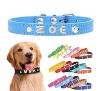 Personalized Leather Dog Collar with Custom Letters - Adjustable Pet Collar for Small, Medium, Large Dogs - DIY Letter Customization for Puppies (Blue, S:（length14.17in,width 0.6in）)