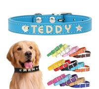 Personalized Leather Dog Collar with Custom Letters - Adjustable Pet Collar for Small, Medium, Large Dogs - DIY Letter Customization for Puppies (Navy Blue, XL:（length19.7in,width 0.98in）)