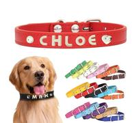 Personalized Leather Dog Collar with Custom Letters - Adjustable Pet Collar for Small, Medium, Large Dogs - DIY Letter Customization for Puppies (Red, XS:（length11.42in,width 0.6in）)