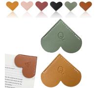 Personalized Leather Heart Bookmark, 26 Letters Customized Corner Book Mark for Reading Women, Book Marker with Initials，Cute Gifts (Green+Light Brown, Q)