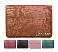 Personalized Leather Laptop Sleeve with Stand for MacBook 11-12 inch A1534 A1931 A1370 A1465 Customized Name Signature Text Slim Protector Case for Tablet Customizable Gift Crocodile Pattern