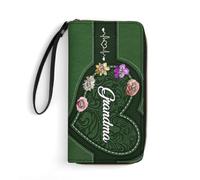 Personalized Leather Long Wallet with Family Name and Birth Month Flowers Print Custom Grandma Name Wallet Gift For Grandmother Mother From Grandkids Grandma's Garden Sweethearts Custom Women's Gift