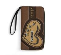 Personalized Leather Long Wallet with Name and Handprints Custom Grandma Name Wallet Loving Gift For Grandmother Mother From Daughter Son Grandkids Grandma's Little Sweethearts Custom Women's Gift
