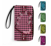Personalized Leather Long Wallet with Name Custom Grandma Name Loving Birthdate Gift For Mother From Daughter Son Mother's Little Sweethearts Custom Women's Wallet with Plaid Purse Zipper Coin Cash