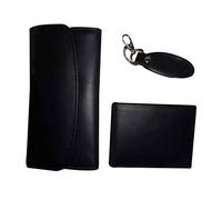 Personalized Leather Men’s Wallet+ Key Ring Set, Custom name Embossed Men’s leather Wallet+ Key Ring Set, Father's Day Gift, Anniversary Day Gift for Him, Name Wallet, Black, 3 Pack