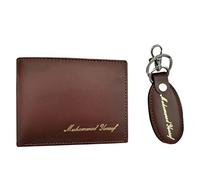 Personalized Leather Men’s Wallet+ Key Ring Set, Custom name Embossed Men’s leather Wallet+ Key Ring Set, Father's Day Gift, Anniversary Day Gift for Him, Name Wallet, Brown, 2 Pack