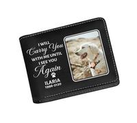 Personalized Leather Pet Face Wallet For Men Bifold Wallets with Name Date I Will Carry You With Me Unit I See You Again Sympathy Memorial Gift for Pet Owner Personalized Gifts for Man Dog Lovers