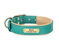 Personalized Leather Pug Labrador Shiba Inu Collar Custom Anti-lost Adjustable Dog Collar Necklace,green,XL