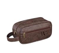 Personalized Leather Toiletry Bag for Men Custom Engraved Travel Dopp Kit, Waterproof Shaving kit & Large Capacity, Gift for Father's Day, Birthday, Travel (Coffee)