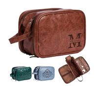 Personalized Leather Toiletry Bag for Men - Double Layer Reinforced Handle,Large Water Resistant Shaving Dopp Kit,Gift for Groomsmen,Father's Day,Wedding, Brown, Modern