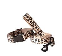 Personalized Leopard Green Field Pet Collar Camouflage Nylon Dog Collar Leash Set Adjustable For Dogs(XS(19-32cm))
