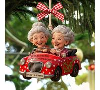 Personalized Let's Be Friends 'Til We're Old and Bonkers Funny Old Best Friends Riding Car Acrylic Ornament Custom Name Elderly Lady Friendship Gifts for BFF Soul Sister Christmas Tree Decor