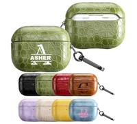 Personalized Letter Case for AirPods 4 3 Pro 2 1 Generation Customizable Gift Customized Name Monogram Luxury Crocodile Leather Cover with Carabiner Keychain Couple Gifts Him Her
