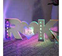 Personalized Letter Heart Photo Led Mirror Light for Couple, Custom Led Name Mirror Light up for Wall with Picture, Christmas Valentine's Day Aniversary Photo Gift for Lovers Boyfrien Girlfriend