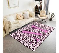 Personalized Letter M for Kids Teens Adults,Pink Leopard Print Area Rugs 100x150cm for Bedroom Living Room - Farmhouse Animal Print Modern Floor Carpet Modern Luxury Large Rugs Non Shedding Carpet