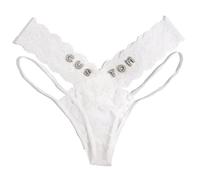 Personalized Letter Thong Panties for Women Custom Name Crystal Letters DIY Lace Low Waisted Underwear Transparent Ultra-Thin Women's Triangle Pants,White 1,L