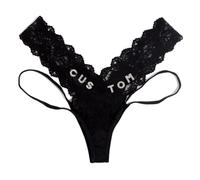 Personalized Letter Thong Panties for Women Custom Name Crystal Letters DIY Lace Low Waisted Underwear Transparent Ultra-Thin Women's Triangle Pants,Black 2,L