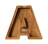 Personalized Letters Wooden Piggy Bank for Boys and Girls, A-Z Coin Money Box with Clear Alphabet Stickers, Saving Family Christmas Birthday Gift Home DIY Decor 18x18x3cm