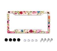 Personalized License Plate Frame Metal Aluminum Artistic Flower Pink License Plate Cover Car Tag Holder with 4 Holes and Screws For Women Men Auto Decoration For USA Canada Vehicles Standard (12"x6")