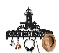 Personalized Lighthouse Metal Wall Organizer, Custom Nautical Coat & Key Hanger, Coastal Entryway Decor, Sailboat Hook Rack, Beach House Decor (Style-2)