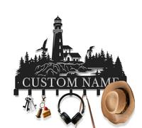 Personalized Lighthouse Metal Wall Organizer, Custom Nautical Coat & Key Hanger, Coastal Entryway Decor, Sailboat Hook Rack, Beach House Decor (Style-3)
