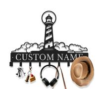 Personalized Lighthouse Metal Wall Organizer, Custom Nautical Coat & Key Hanger, Coastal Entryway Decor, Sailboat Hook Rack, Beach House Decor (Style-1)
