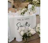 Personalized Linen Wedding Table Runner,Mr and Mrs Custom Last Name Sign,Just Married Banner,Wedding,Reception,Baptism,Sweetheart Table Decor (56"x80"bx200cm)
