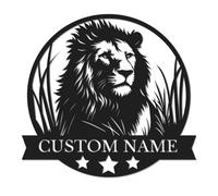 Personalized Lion Metal Sign, Custom Name King of the Jungle Wall Art, Nursery Animal Decor, Bold Office Plaque, Masculine Gift for Him, Safari Themed Accent, Fierce Home Design (Style-1)