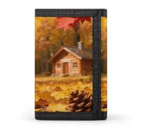 Personalized Little Dinosaur's Autumn Forest Roaming Trifold Wallet, Minimalist Front Pocket Wallet, Large RFID Blocking Wallets Credit Card Holder Zipper Coin Purse Divided Billfold for Men Women