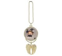 Personalized Little Witch Rearview Mirror Pendant Double Side Custom Photo Car Hanging Ornaments Angel Car Interior Accessories Decor Memorial Gift for Men Women Golden