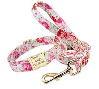 Personalized Loss-proof Adjustable Floral Print Nylon Shiba Inu Chihuahua French Bulldog Name Phone Number Collar And Leash Set,A,M