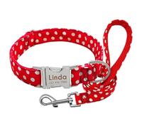 Personalized Loss-proof Adjustable Nylon Dog ID Name Collar And Leash Set Suitable For Shiba Inu Chihuahua Poodle Beagle French Bulldog,Red,L