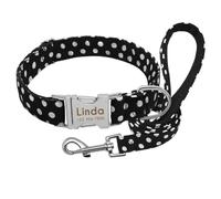 Personalized Loss-proof Adjustable Nylon Dog ID Name Collar And Leash Set Suitable For Shiba Inu Chihuahua Poodle Beagle French Bulldog,Black,M