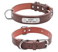 Personalized Loss-proof Adjustable PU Leather Pet Identification Collar Labrador Bulldog Sheepdog Name Phone Number Collar,Brown,XL