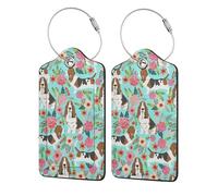 Personalized Luggage Tags for Suitcases, 4-Pack Waterproof Leather Luggage Identifier with Privacy Cover, Sweet Basset Hound Florals, Soft Bendable RFID Blocking Suitcase Id Tag for Travel, 4 PCS