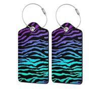 Personalized Luggage Tags for Suitcases, 4-Pack Waterproof Leather Luggage Identifier with Privacy Cover, Purple Blue Green Zebra Stripes, Soft Bendable RFID Blocking Suitcase Id Tag for Travel