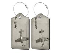 Personalized Luggage Tags for Suitcases, 4-Pack Waterproof Leather Luggage Identifier with Privacy Cover, World War 2 Aircraft Airplane, Soft Bendable RFID Blocking Suitcase Id Tag for Travel, 4 PCS