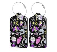 Personalized Luggage Tags For Suitcases, 4-Pack Waterproof Leather Luggage Identifier With Privacy Cover Magic Witch Witchcraft Bohemian Drawing, Soft Bendable Rfid Blocking Suitcase Id Tag For Travel