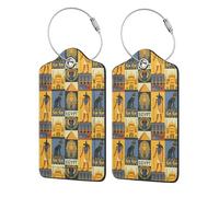 Personalized Luggage Tags for Suitcases, 4-Pack Waterproof Leather Luggage Identifier with Privacy Cover, Ancient Egypt Tribe Series, Soft Bendable RFID Blocking Suitcase Id Tag for Travel, 4 PCS