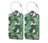 Personalized Luggage Tags for Suitcases, 4-Pack Waterproof Leather Luggage Identifier with Privacy Cover, Tropical Banana Palm Leaves, Soft Bendable RFID Blocking Suitcase Id Tag for Travel, 4 PCS
