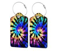 Personalized Luggage Tags for Suitcases, 4-Pack Waterproof Leather Luggage Identifier with Privacy Cover, Exotic Tribe Tie Dye Style, Soft Bendable RFID Blocking Suitcase Id Tag for Travel, 4 PCS