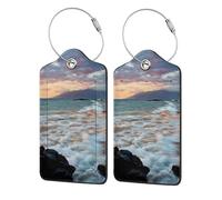 Personalized Luggage Tags for Suitcases, 4-Pack Waterproof Leather Luggage Identifier with Privacy Cover, Beach Hawaii Sunset Clouds, Soft Bendable RFID Blocking Suitcase Id Tag for Travel, 4 PCS