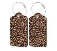 Personalized Luggage Tags for Suitcases, 4-Pack Waterproof Leather Luggage Identifier with Privacy Cover, Leopard Patterned Wallpaper, Soft Bendable RFID Blocking Suitcase Id Tag for Travel, 4 PCS